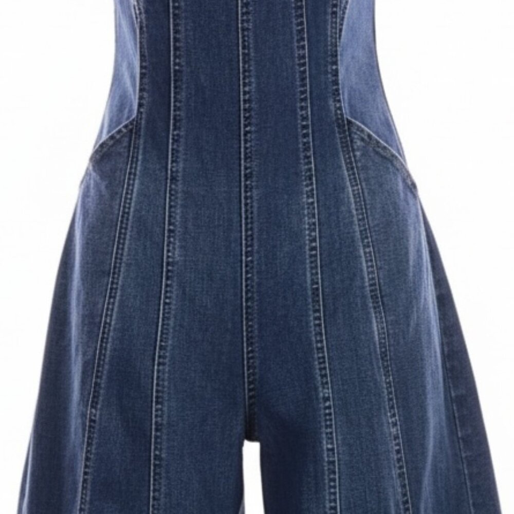✨ WE THE FREE Lovers Lane Cropped Denim Jumpsuit Boho Festival Retro Sz Small ✨ - Picture 9 of 15